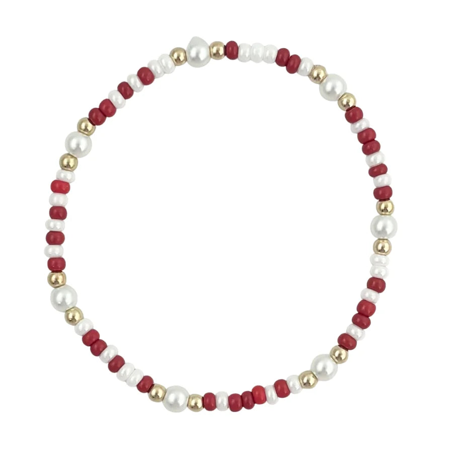 Red and white waterproof beaded game day bracelet.