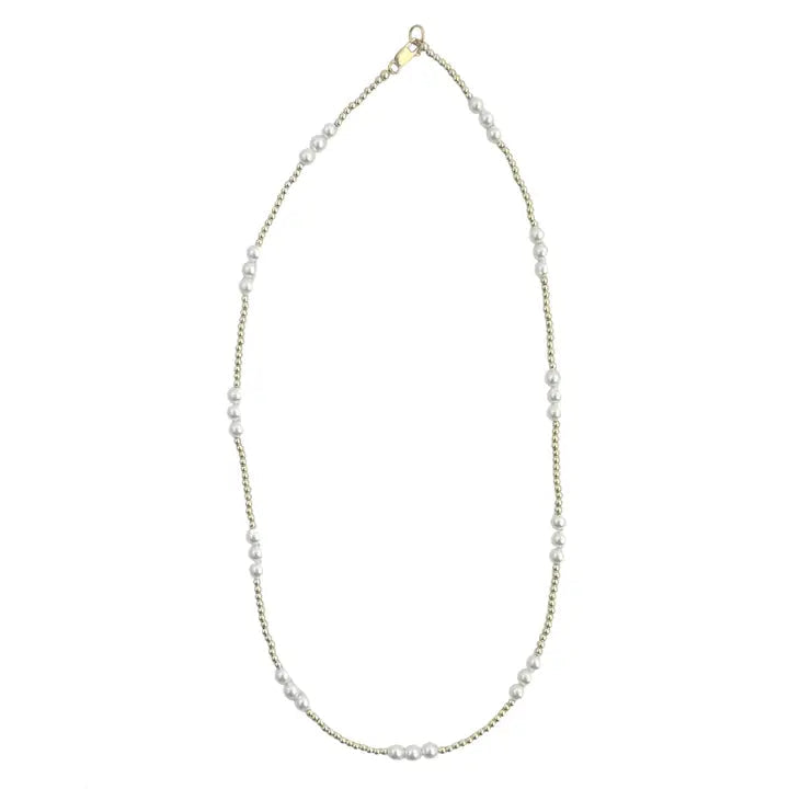Gold filled and pearl beaded necklace with elegant waterproof design.