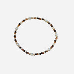Gold filled bracelet with neutral brown sea sponge beads and pearl accents.