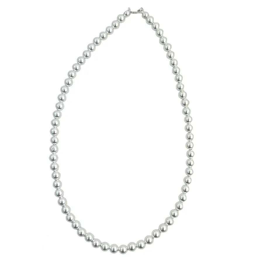 Waterproof 6mm silver beaded necklace with polished round beads.