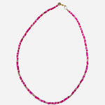 Gold filled necklace with pink beads and silver accent details