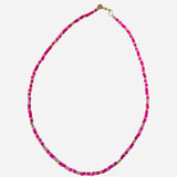 Gold filled necklace with pink beads and silver accent details