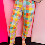 Pastel plaid barrel pants with high rise fit and cropped ankle length