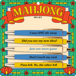 Set of five Mahjong pens featuring funny game night sayings and phrases.