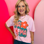 Pink mama graphic tee with colorful floral design and relaxed fit