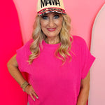 Neutral Mama hat with black embroidery and leopard print brim.