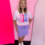 Pink mama graphic tee with colorful polka dot lettering