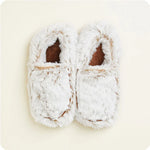 Marshmallow Brown Warmies microwavable slippers with plush brown faux fur, memory foam soles, and lavender scent.