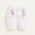 Marshmallow Lavender Warmies microwavable slippers with plush lavender faux fur, memory foam soles, and lavender scent.