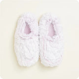 Marshmallow Lavender Warmies microwavable slippers with plush lavender faux fur, memory foam soles, and lavender scent.