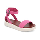 Hot pink sporty Ellen sandals with platform sole and ankle strap.