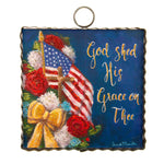 Metal scalloped sign with cross and patriotic floral American flag design