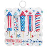 Mini patriotic scallop decor with Fireworks and Freedom red white blue design.