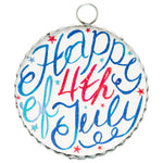 Round Happy 4th of July decor with stars sparkle and red white blue colors.
