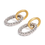 Mixed metal oval link earrings with twisted hoop accents