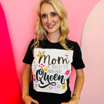 Black mom graphic tee with colorful doodles and bling crown design.