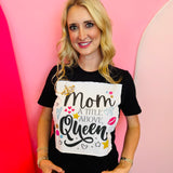 Black mom graphic tee with colorful doodles and bling crown design.
