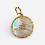 Gold mother-of-pearl charm with crystal starburst and lobster clasp for necklaces, bracelets, or scarves