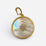 Gold mother-of-pearl charm with crystal starburst and lobster clasp for necklaces, bracelets, or scarves