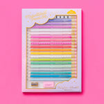 Colorful motivational pencil set with gold foil sayings and gift box.