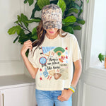 Ivory cropped baseball graphic tee with vintage Americana collage in red and blue