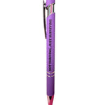 Purple Not Thriving Just Surviving pen with stylus tip and black lettering.
