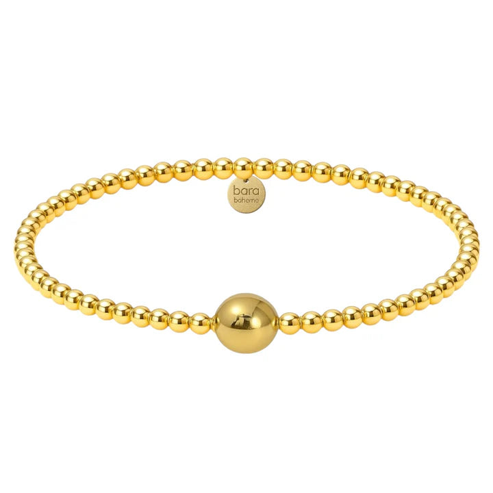 Bara Boheme elegant 14K gold filled beaded bracelet with mixed 3mm and a single 6mm bead.