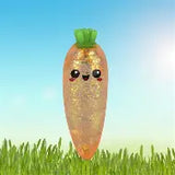 Orange carrot glitter squishy stress toy with sparkling sensory design.