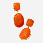 Orange resin rectangle dangle earrings with gold-plated finish