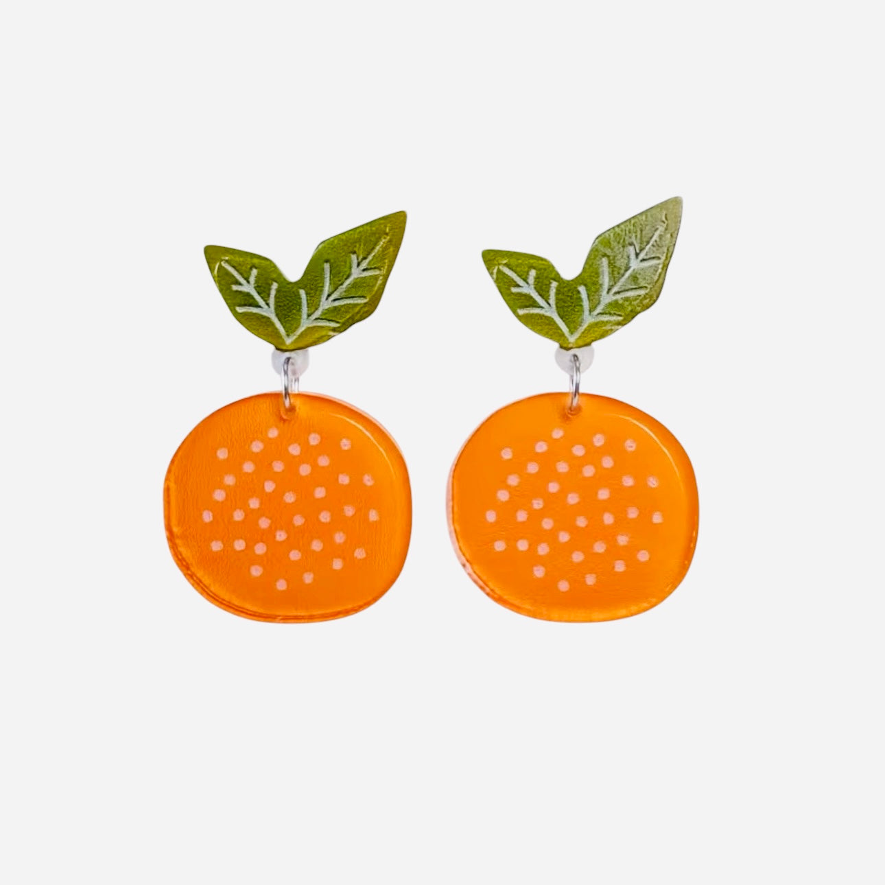Lightweight acrylic orange fruit dangle earrings with colorful fruit-inspired design.