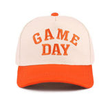 Orange Game Day baseball cap with raised embroidered lettering and adjustable buckle strap