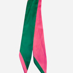 Hot pink and emerald green color block twilly scarf.