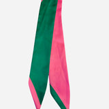 Hot pink and emerald green color block twilly scarf.