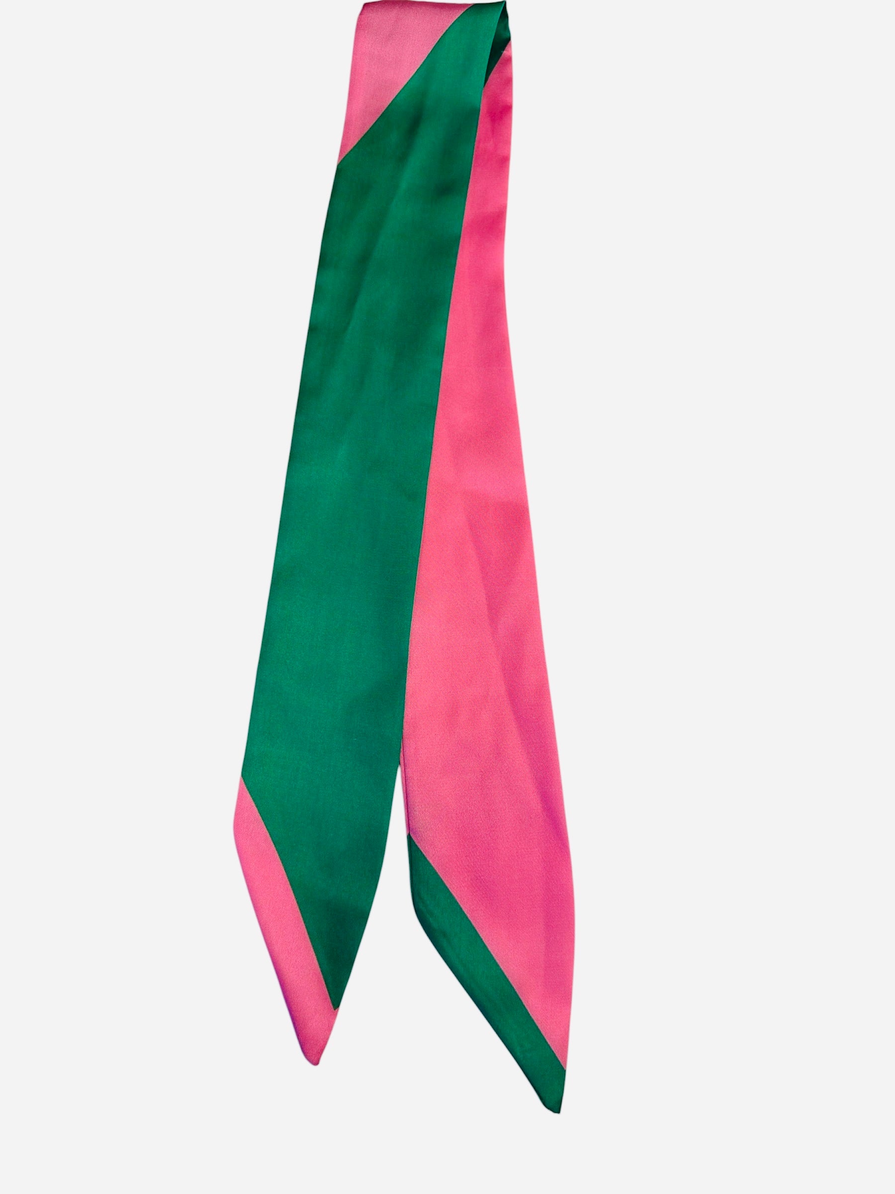 Hot pink and emerald green color block twilly scarf.