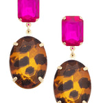 Fuchsia crystal drop earrings with vibrant faceted light-catching stones.