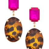 Fuchsia crystal drop earrings with vibrant faceted light-catching stones.
