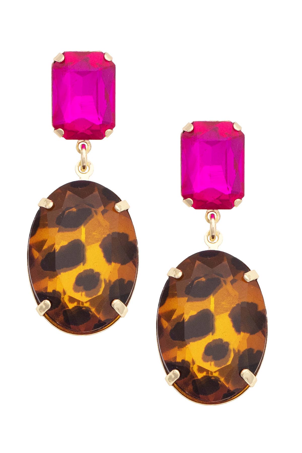 Fuchsia crystal drop earrings with vibrant faceted light-catching stones.