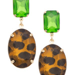 Green crystal drop earrings with vibrant faceted light-catching stones.