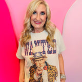 Cream patriotic graphic tee with Uncle Sam leopard jacket and rhinestone details