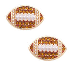 Shiny gold football stud earrings with sparkling pavé accents.
