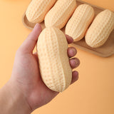 Peanut-shaped slow-rising squishy sensory toy.
