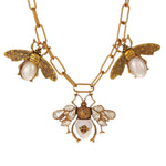 Gold bee necklace with pearl and rhinestone charm