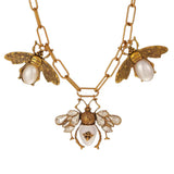 Gold bee necklace with pearl and rhinestone charm
