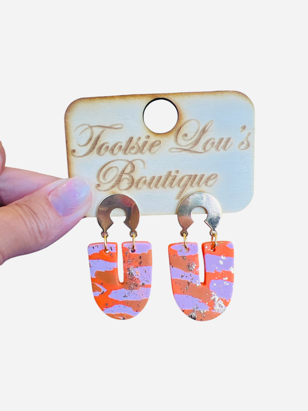 coral and pink u-shaped earrings