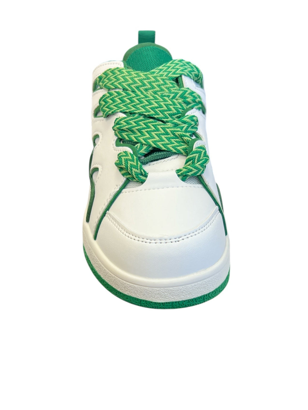 Green and white sneakers with a bold wave design, chunky platform sole, and zigzag laces — sporty, stylish, and standout.