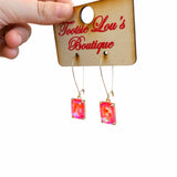 Pink Iridescent Rectangle Dangle Earrings