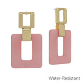 Pink acrylic gold square earrings, 2 inch, water resistant and lightweight.