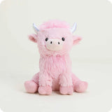 Pink Highland Cow Warmies plush with lavender scent, microwavable, and weighted for comfort.