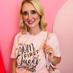 Pink mom graphic tee with bling crown accents and statement design.