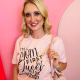 Pink mom graphic tee with bling crown accents and statement design.
